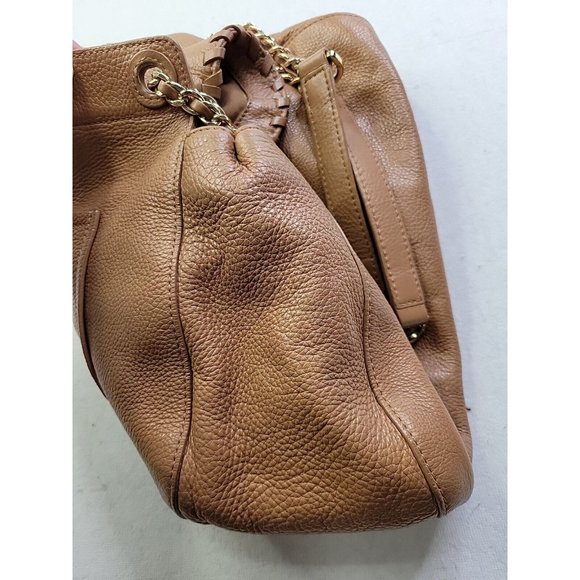 Tory Burch Marion Whipstitch Leather Saddle Convertible Chain Crossbody Tan Bag - Picture 13 of 16